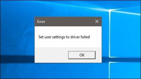 Set user settings to driver failed на Windows 10