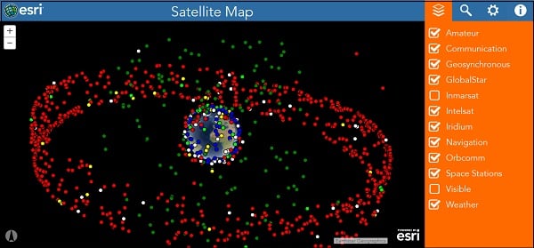 Сервис maps.esri.com покажет большинство имеющихся спутников на земной орбите
