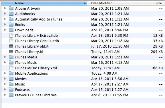 Папки приложения iTunes
