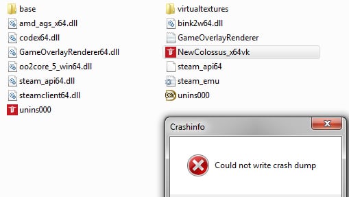 Исправляем ошибку Could not write crash dump в Wolfenstein 2