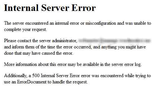 Экран Internal Server Error