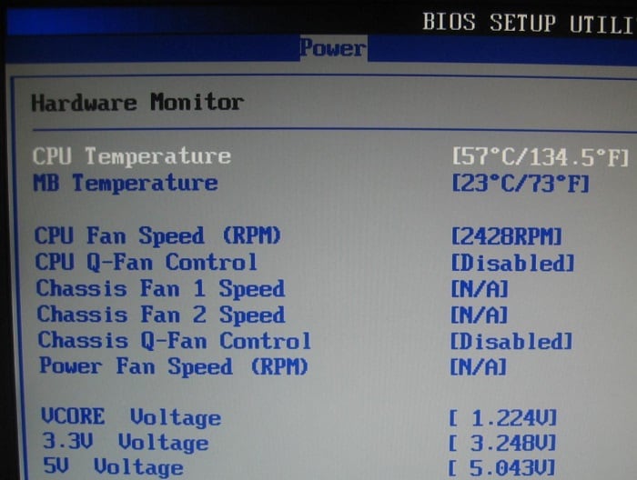 Температура процессора в BIOS