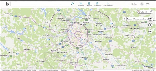 Москва и окрестности на картах Бинг