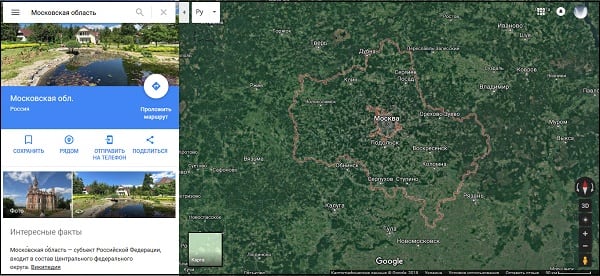 Карта Московской области в Гугл