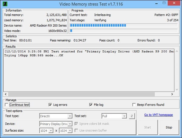Программа Video Memory stress Test