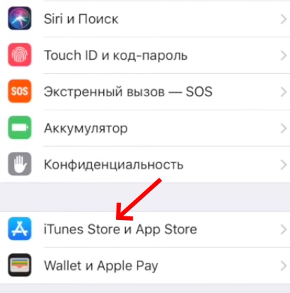 Пункт "iTunes Store и App Store"