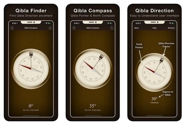 Скрины приложения Qibla Compass
