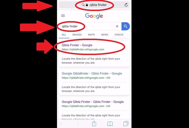 Qiblafinder в поиске Google