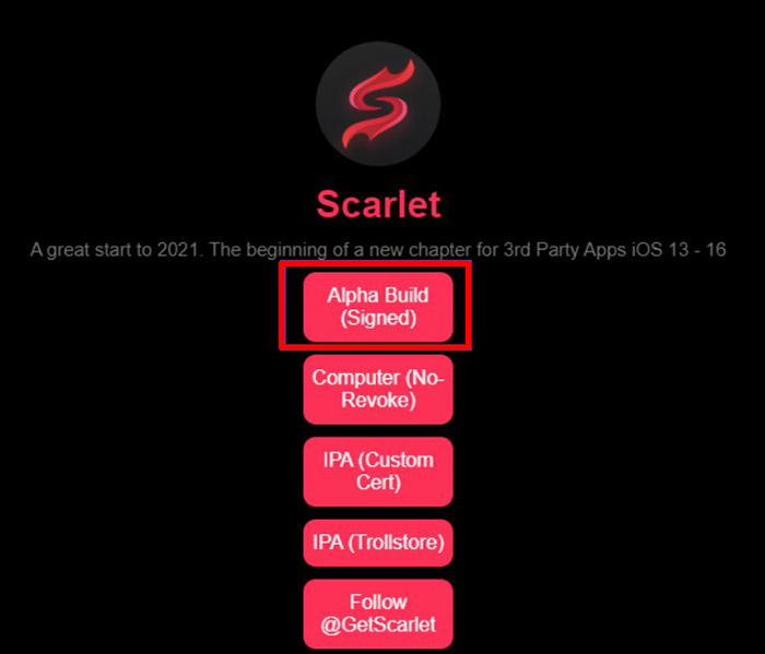 Страница загрузки Scarlet с официального сайта