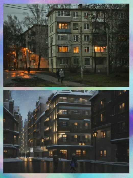 Результат обработки фото улицы в Anime AI