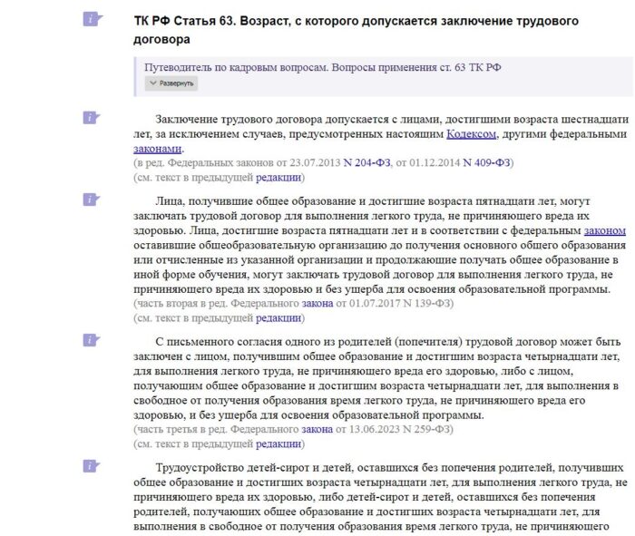 Статья 63 ТК РФ